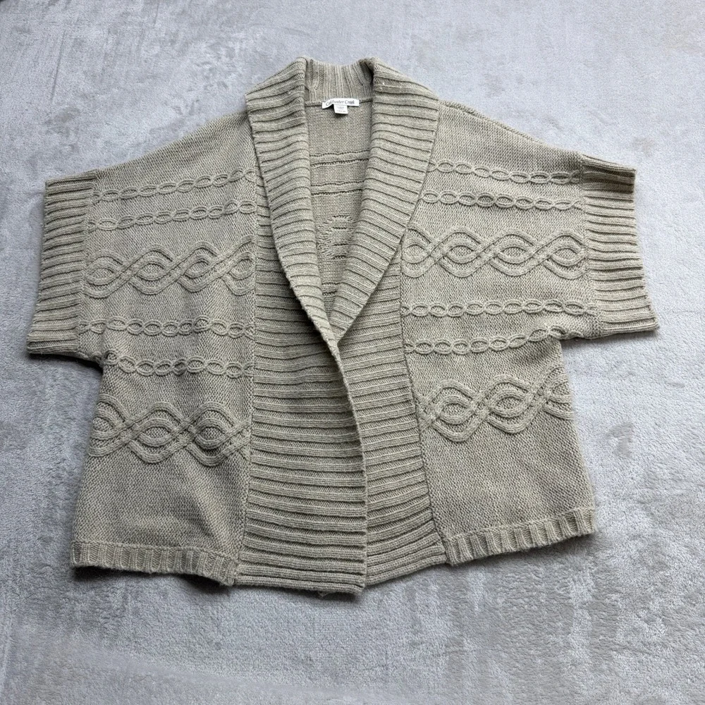 Coldwater Creek Cardigan Women's Large Beige Cable Knit Wool Blend Shawl Collar